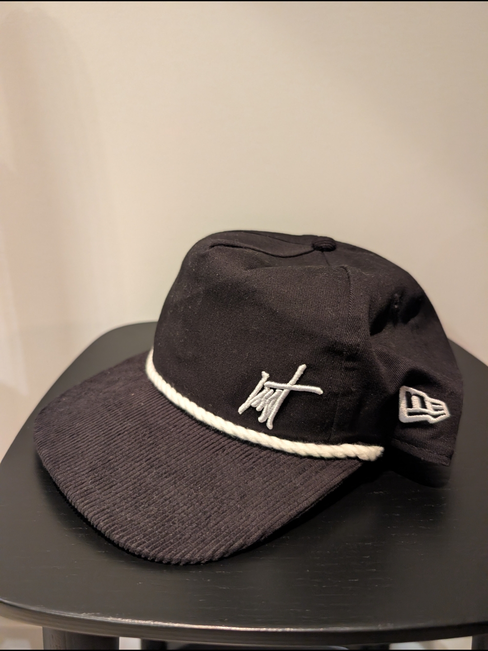 New Era Black Cap with White Rope and Embroidery